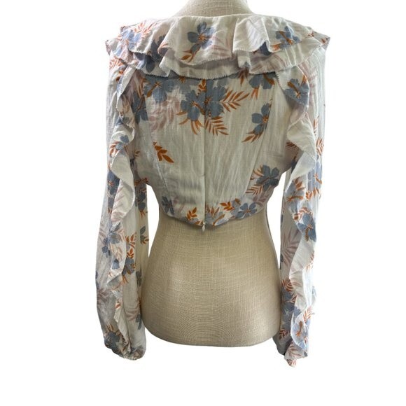 Olivaceous Crop Top Floral Print Long Sleeve Boho Cottagecore Beachy Sz L - Picture 5 of 16